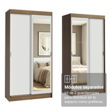 Conjunto de 2 Clósets 4 Puertas Corredizas con 2 Espejos Marrón/Blanco Tokio Madesa