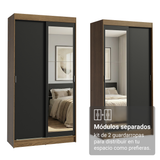 Conjunto de 2 Clósets 4 Puertas Corredizas con 2 Espejos Marrón/Negro Tokio Madesa
