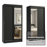 Conjunto de 2 Clósets 4 Puertas Corredizas con 2 Espejos Negro Tokio Madesa