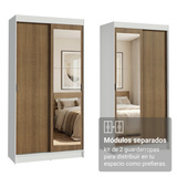 Conjunto de 2 Clósets 4 Puertas Corredizas con 2 Espejos Blanco/Marrón Tokio Madesa