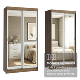 Conjunto de 2 Clósets 4 Puertas Corredizas con 4 Espejos Marrón/Blanco Tokio Madesa