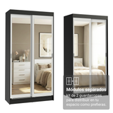Conjunto de 2 Clósets 4 Puertas Corredizas con 4 Espejos Negro/Blanco Tokio Madesa