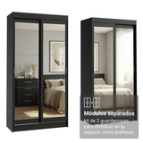 Conjunto de 2 Clósets 4 Puertas Corredizas con 4 Espejos Negro Tokio Madesa