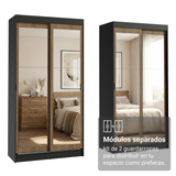 Conjunto de 2 Clósets 4 Puertas Corredizas con 4 Espejos Negro/Marrón Tokio Madesa