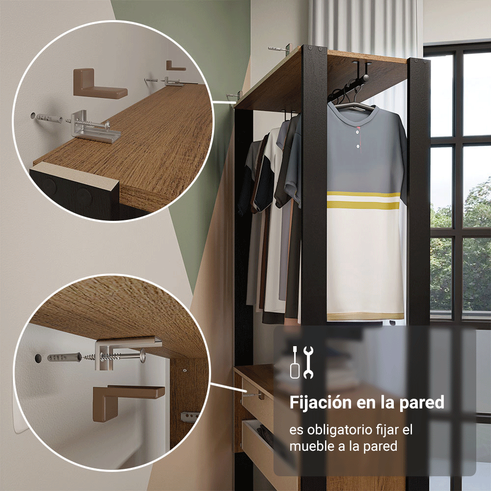 Clóset Modulado 4 Cajones 258cm Marrón/Negro 01 Valencia