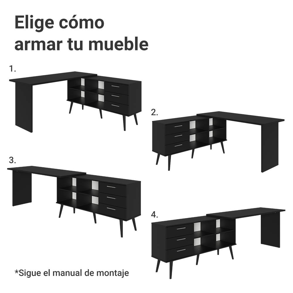 Escritorio Esquinero para Computadora Gamer 3 Cajones Negro Lisboa 08