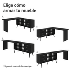 Escritorio Esquinero Gamer 302 cm 3 Cajones Negro Madesa