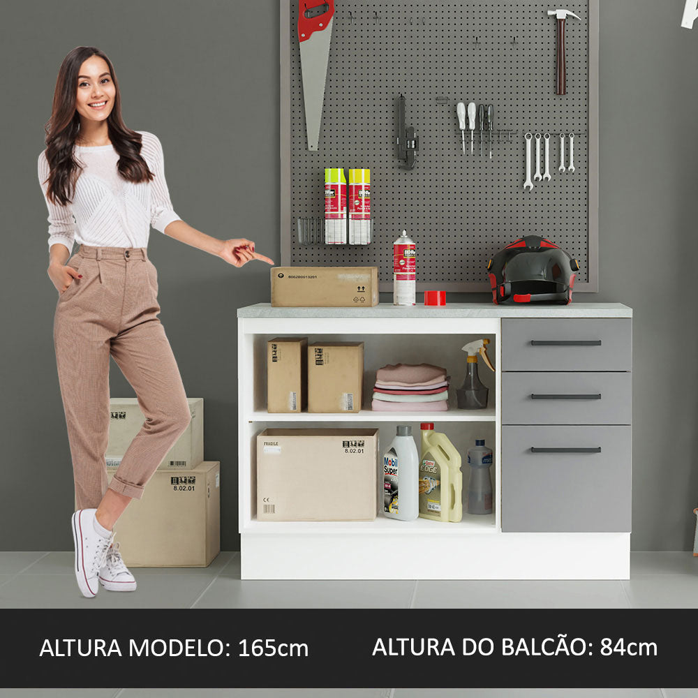 Gabinete Bajo Multiuso 120 cm 2 Puertas 3 Cajones Blanco/Gris Madesa