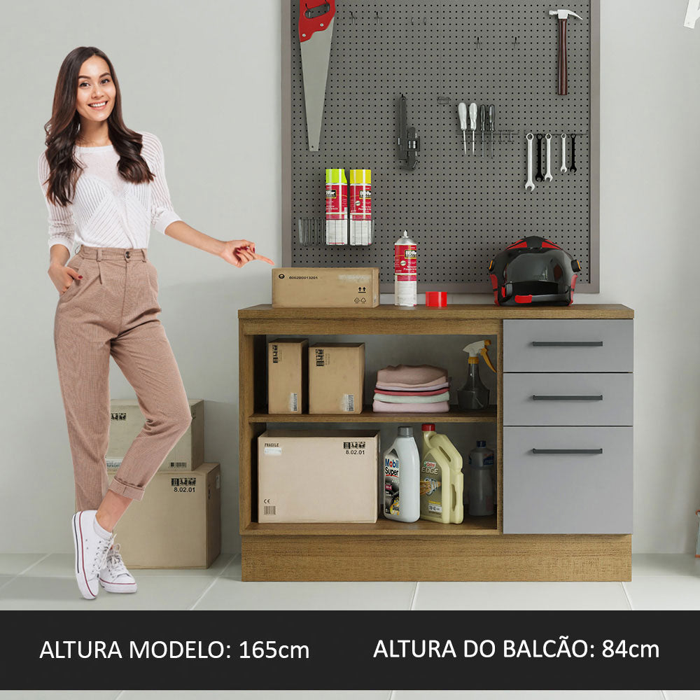 Gabinete Bajo Multiuso 120 cm 2 Puertas 3 Cajones Marrón/Gris Madesa