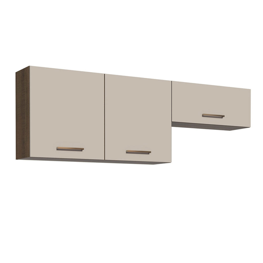 Kit 2 Gabinetes Superiores 200 cm 3 Puertas Marrón/Crema Agata Madesa