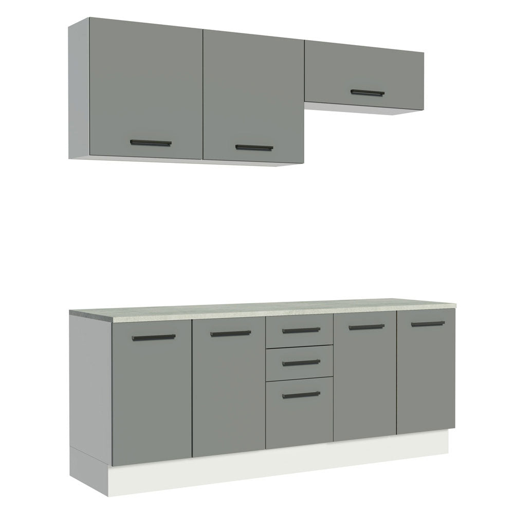 Kit Gabinete Bajo y Gabinete Superior Multiuso 200 cm Blanco/Gris Agata Madesa