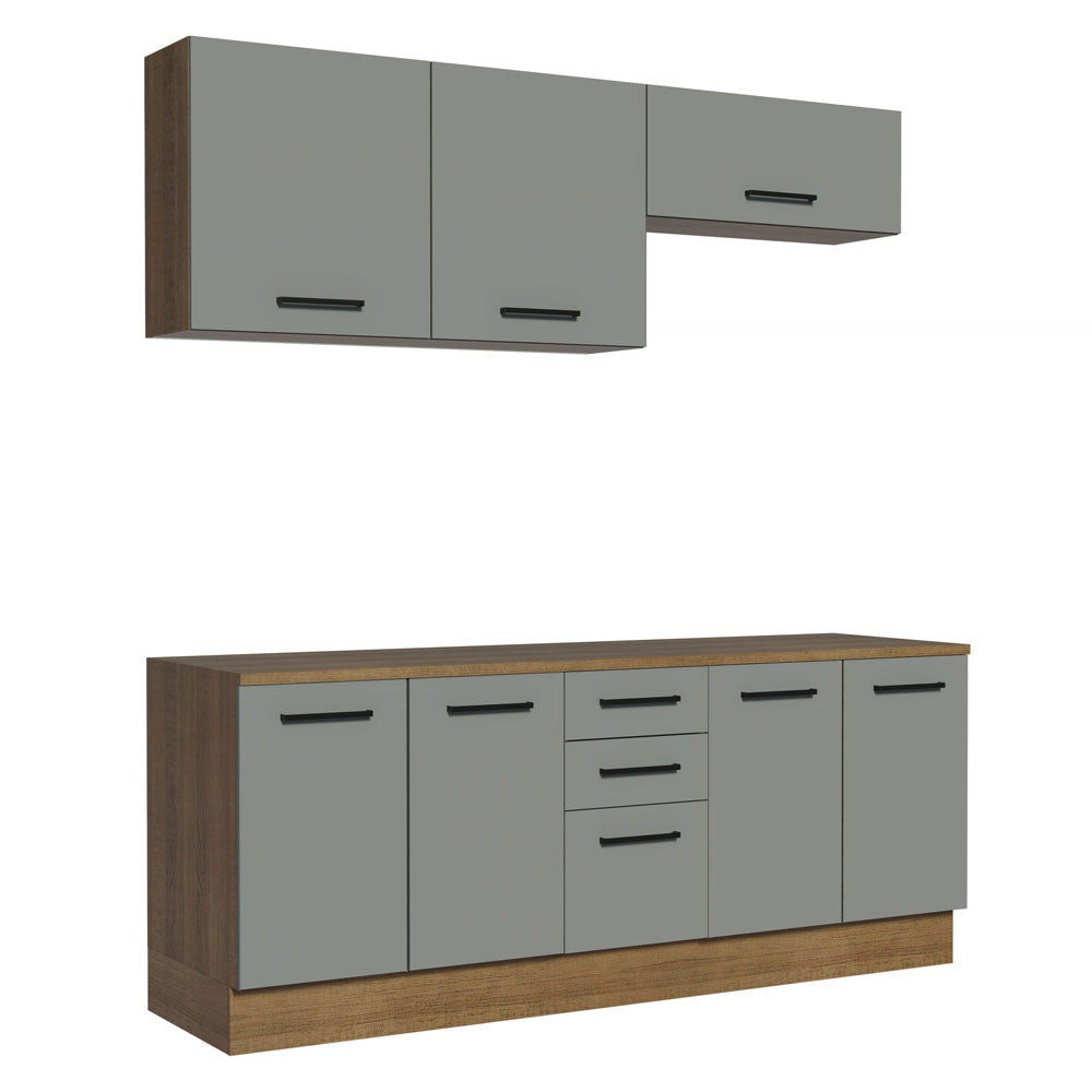 Kit Gabinete Bajo y Gabinete Superior Multiuso 200 cm Marrón/Gris Agata Madesa
