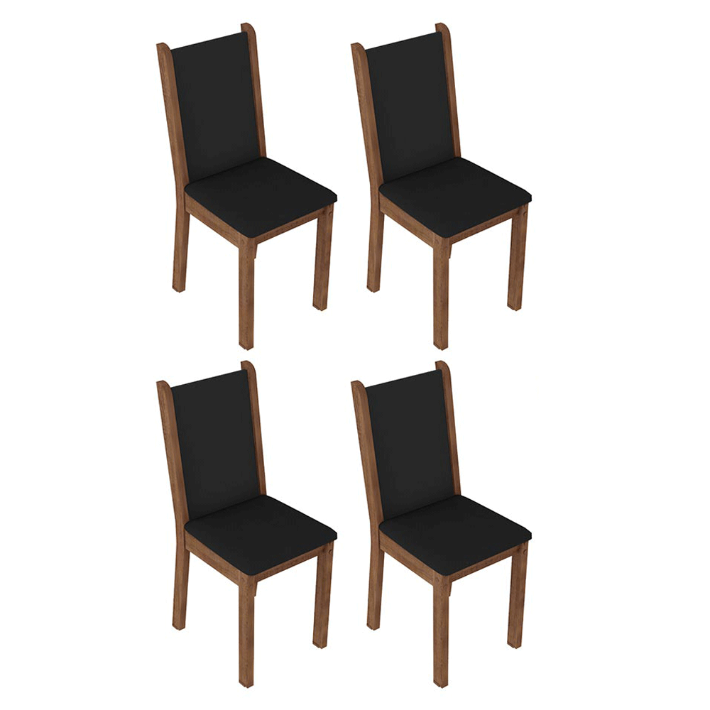 Juego de Comedor Mesa con Encimera de Vidrio 4 Sillas Negro/Marrón Martina