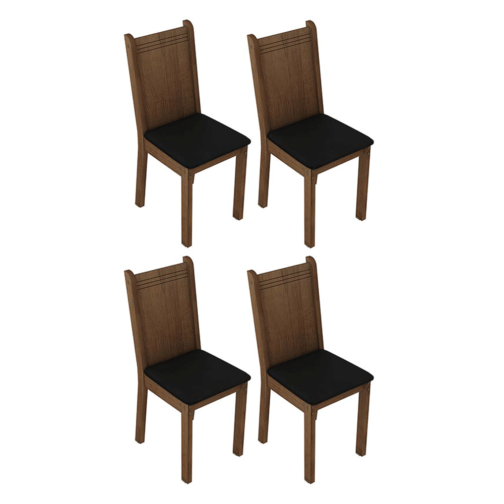 Juego de Comedor Mesa con Encimera de Vidrio 4 Sillas Negro/Marrón Camelia