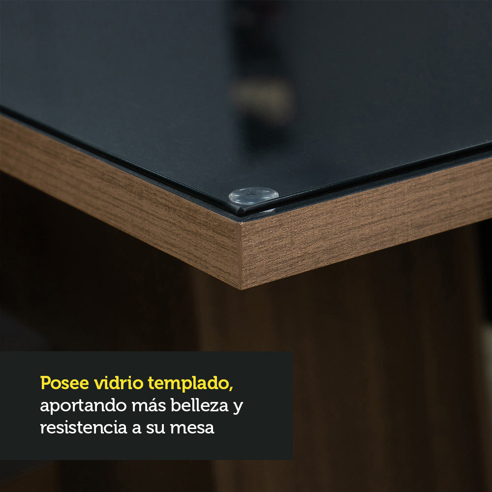 Juego de Comedor Mesa con Encimera de Vidrio 6 Sillas Marrón/Negro/Oxford Stéfani