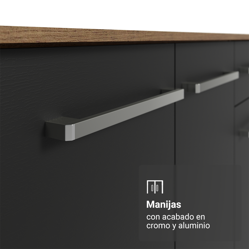 Credenza Bufetera 105cm 3 Puertas 1 Cajón Marrón/Negro