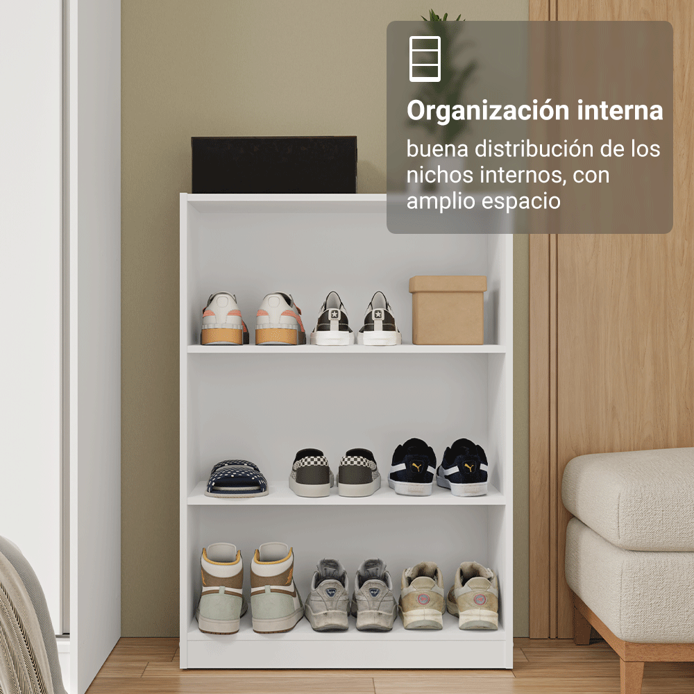 Estante Zapatera 3 Niveles Sin Puertas Blanco