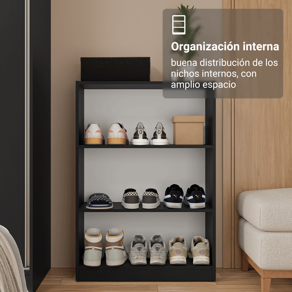 Estante Zapatera 3 Niveles Sin Puertas Negro