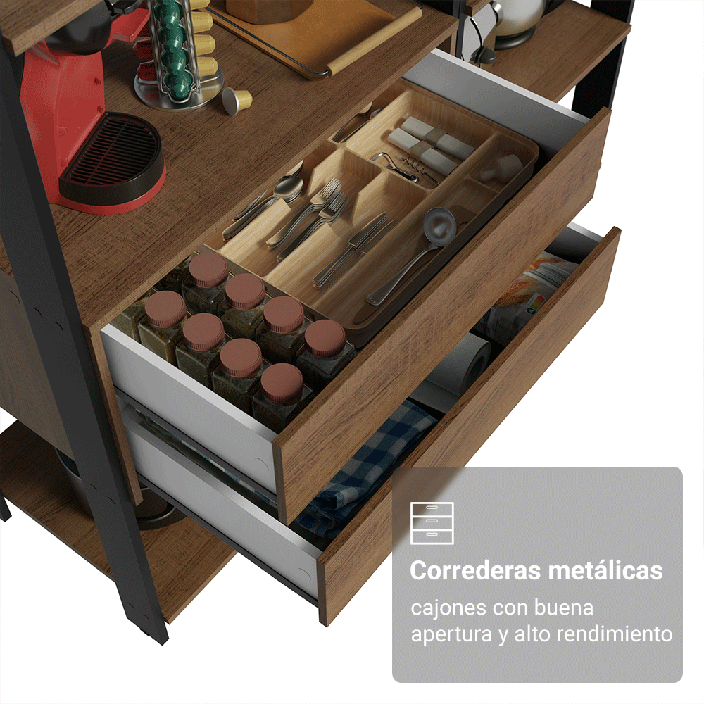 Armario Estante Multiuso 2 Cajones 9 Niveles 129cm Marrón/Negro