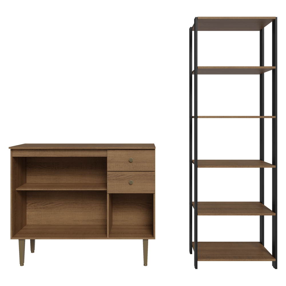 Kit Cocina Gabinete Bajo 3 Puertas 2 Cajones y Estante Despensero 5 Niveles Marrón/Negro