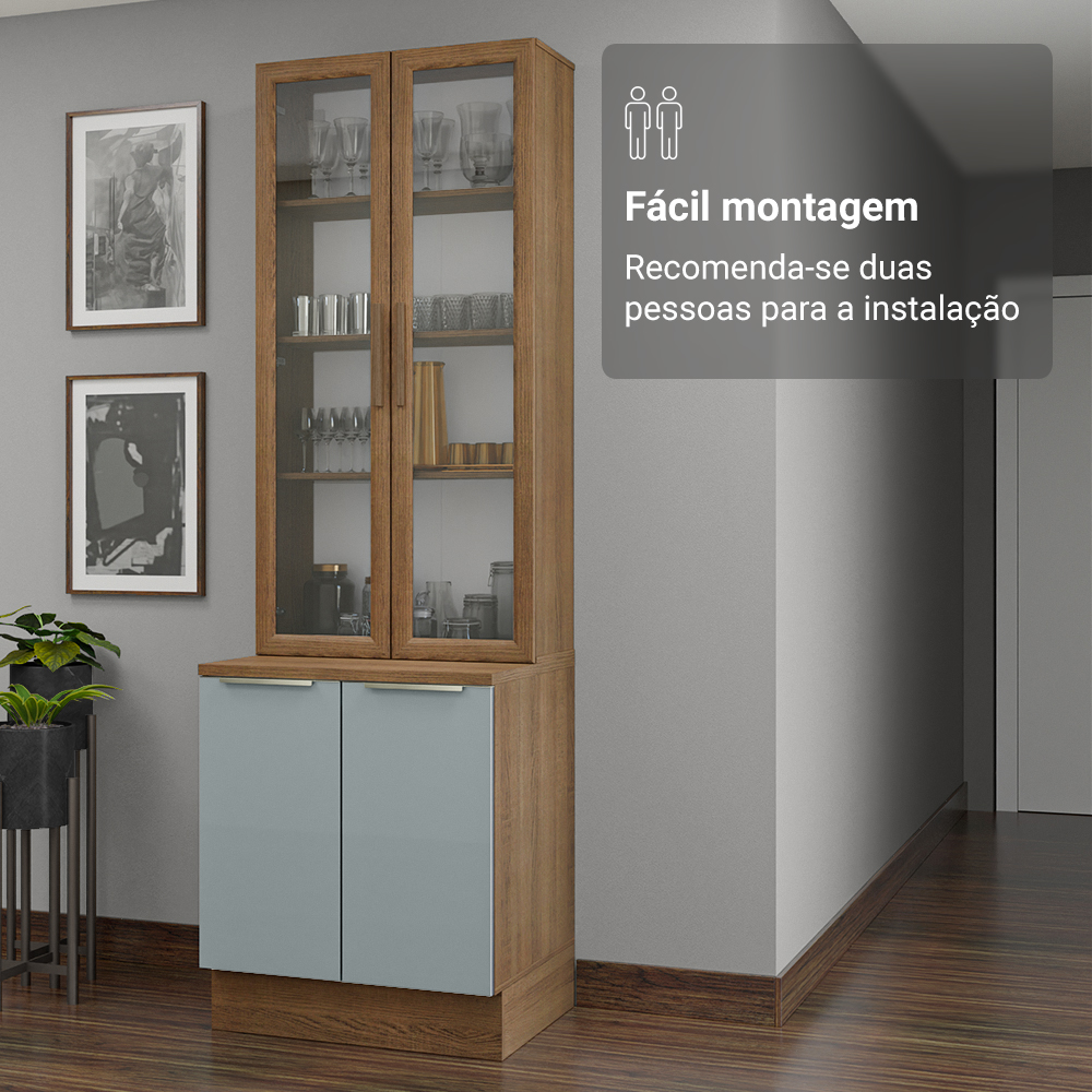 Kit Gabinete + Vitrina 70cm Marrón/Gris Lux 01