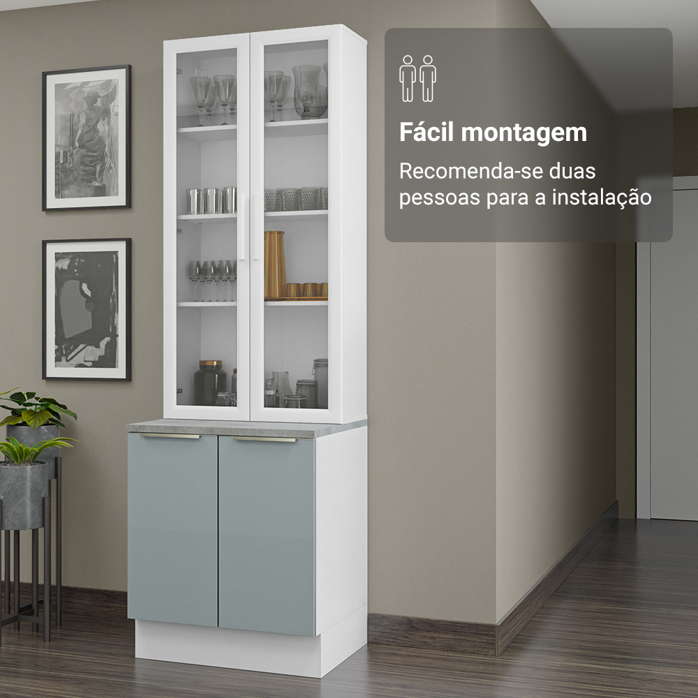 Kit Gabinete + Vitrina 70cm Blanco/Gris Lux 01