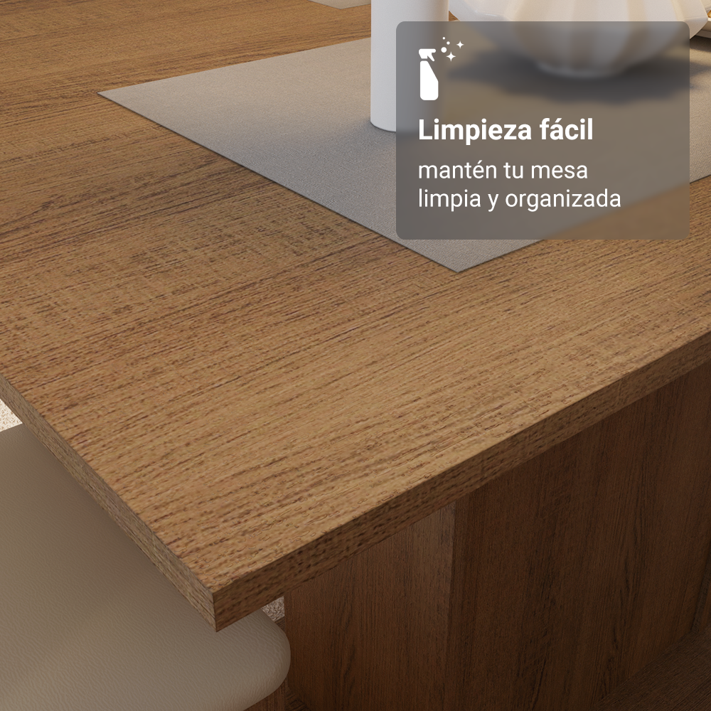 Juego de Comedor Madesa Talita con Mesa de Madera y 4 Sillas Marrón/Crema con Tapizado en Tela Sintética Beige