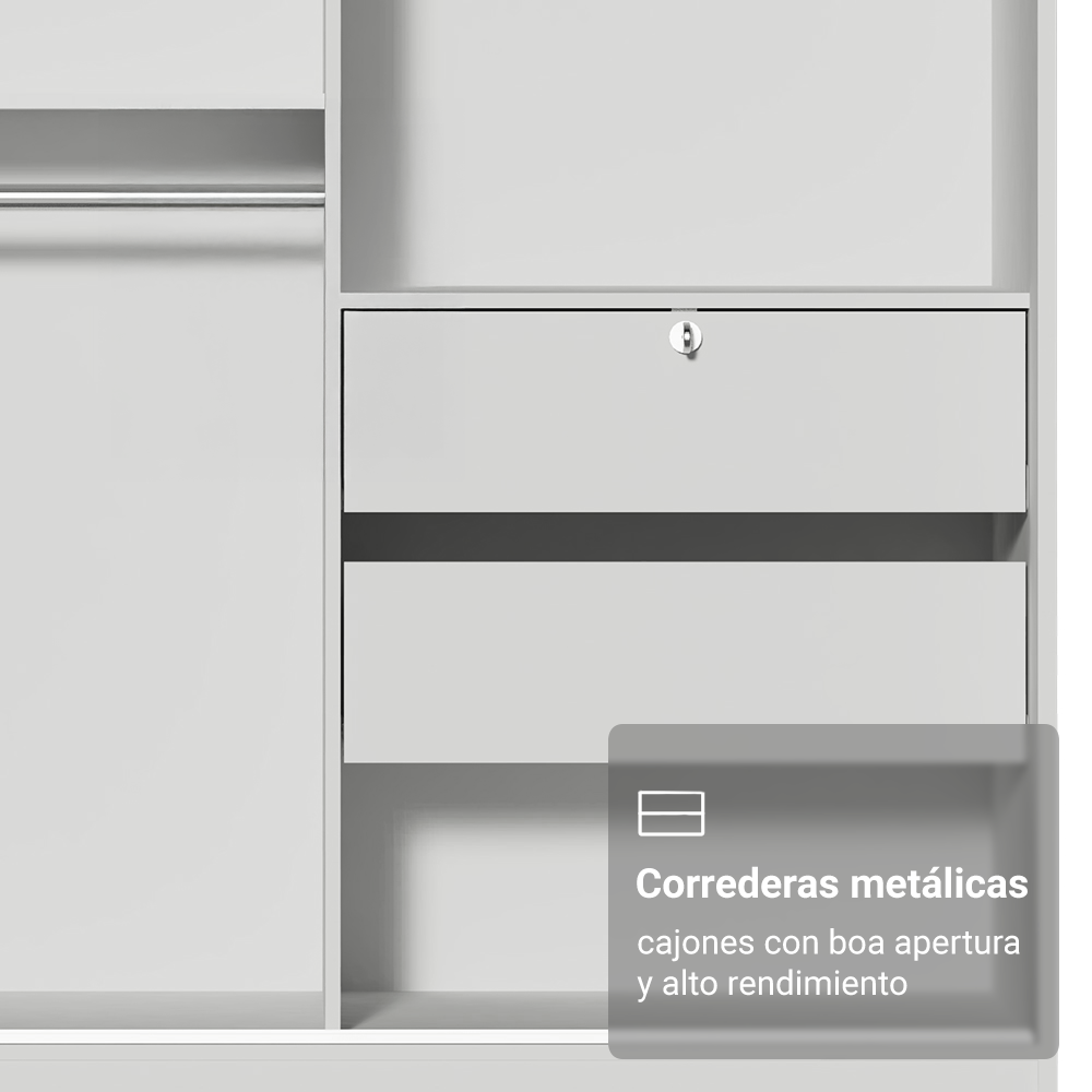 Clóset Soltero Luke 2 Puertas Corredizas 1 con Espejo y Pies Blanco