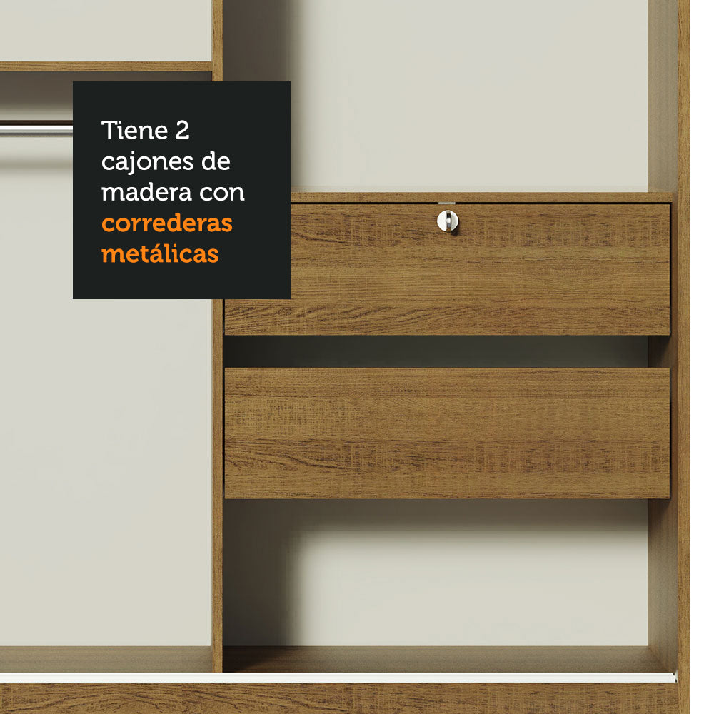 Clóset Soltero 119 cm 2 Puertas Corredizas Con 2 Espejos Marrón Luke Madesa