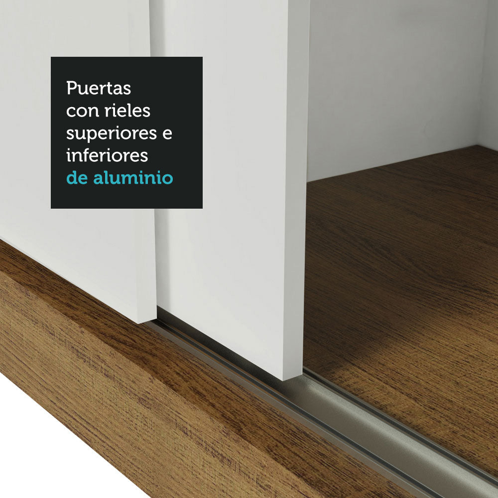 Clóset Matrimonial Lyon 3 Puertas Correderas con Espejos 2 Cajones con Patas Marrón/Blanco