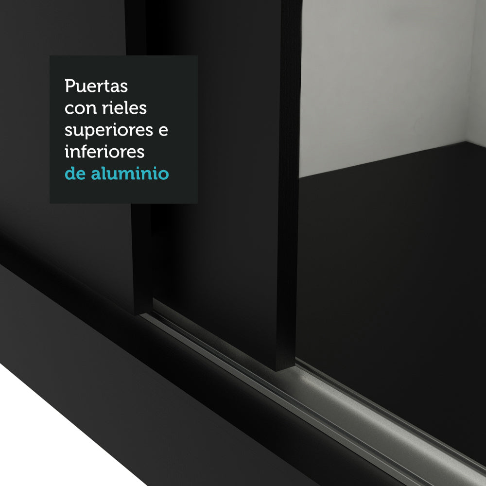 Clóset Matrimonial Lyon 3 Puertas Correderas con Espejo 2 Cajones Negro