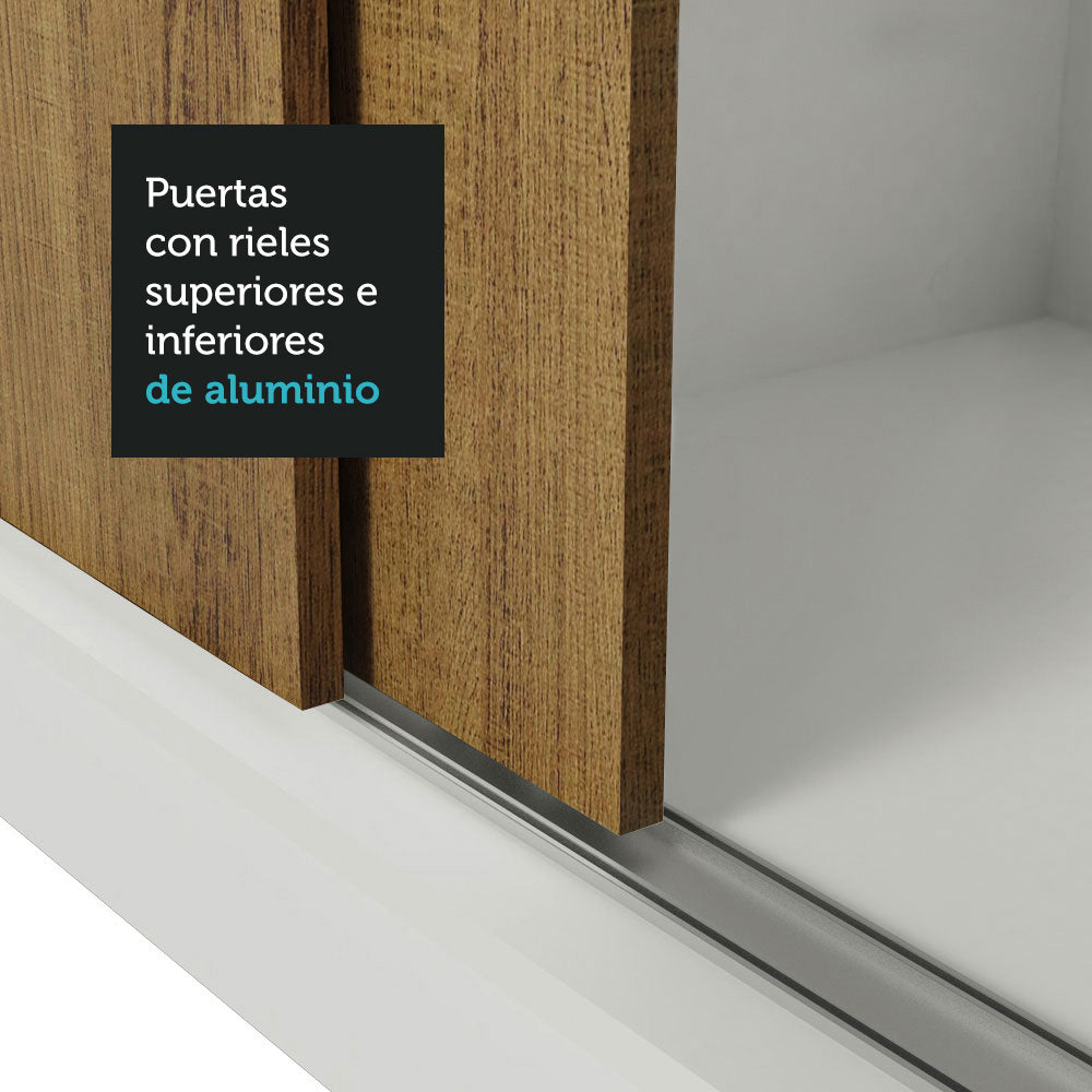 Clóset Matrimonial Lyon 3 Puertas Correderas con Espejos 2 Cajones con Patas Blanco/Marrón