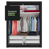 Clóset Soltero Dallas Plus 2 Puertas Correderas de Espejo 4 Cajones Negro