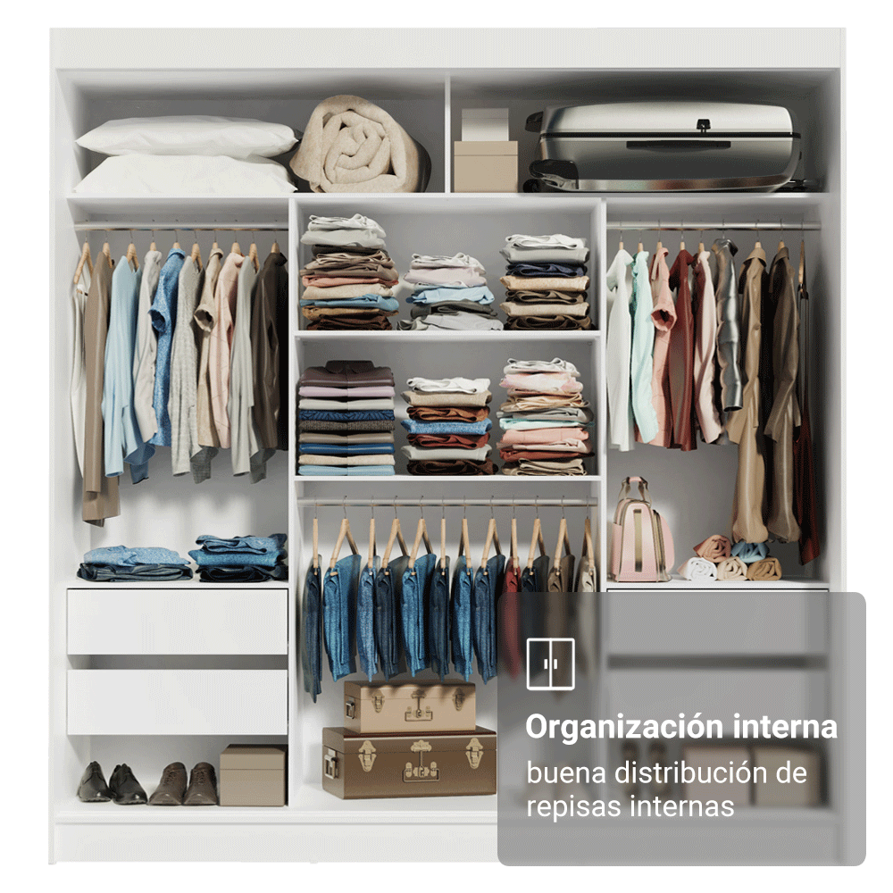 Clóset Matrimonial 3 Puertas Corredera con Espejo Blanco Reno