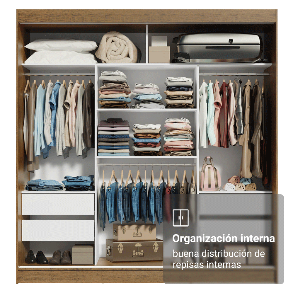 Clóset Matrimonia 3 Puertas Corredizas 2 con Espejos Marron Reno