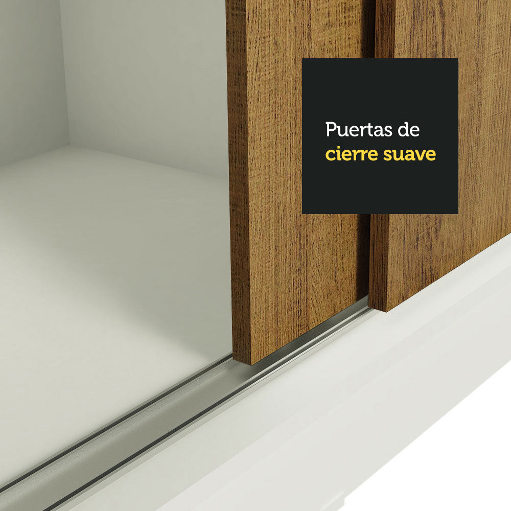 Clóset Soltero Tokio 2 Puertas Correderas con Espejos 2 Cajones Blanco/Marrón