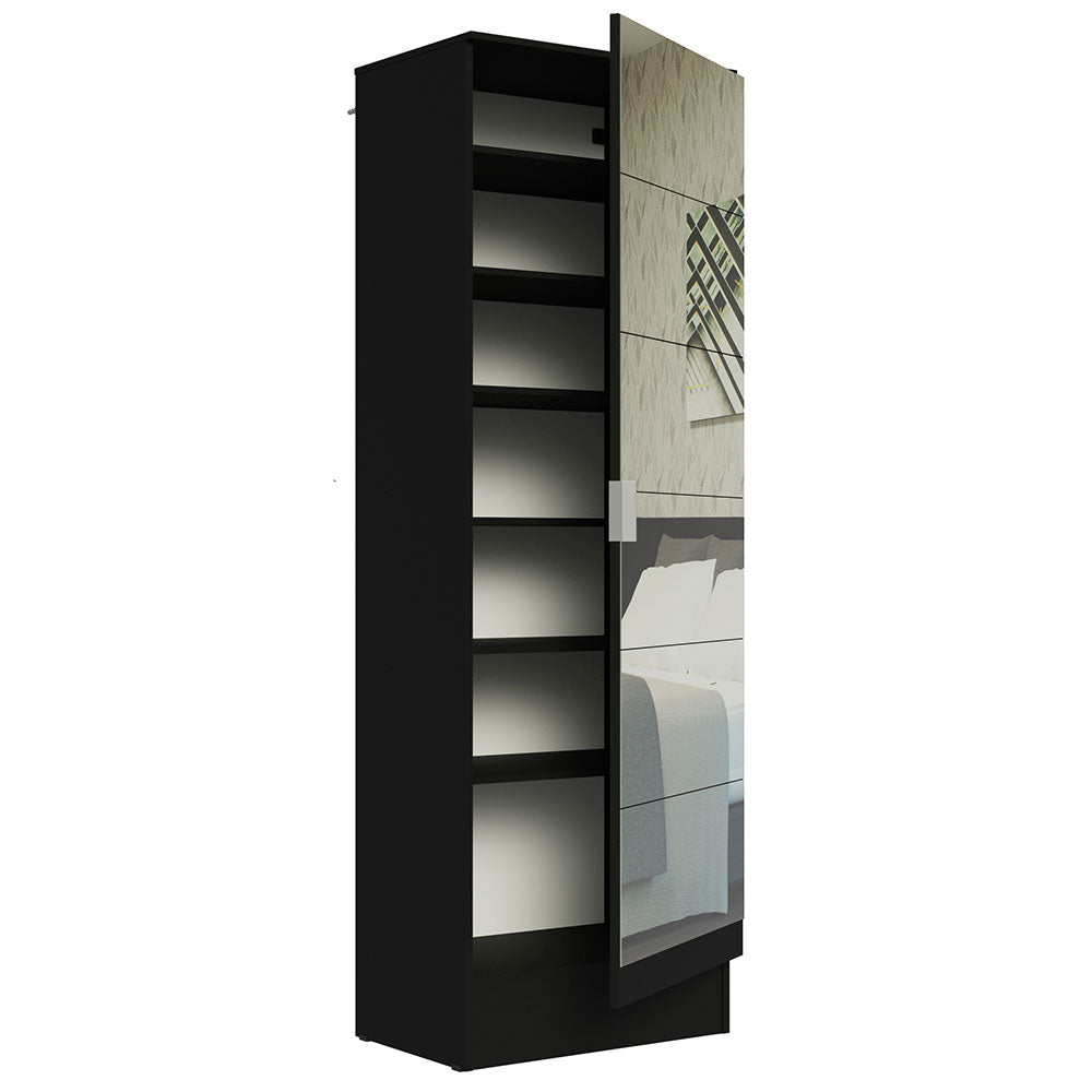 Estante Zapatera 60 cm 1 Puerta con 1 Espejo Negro Isis Madesa