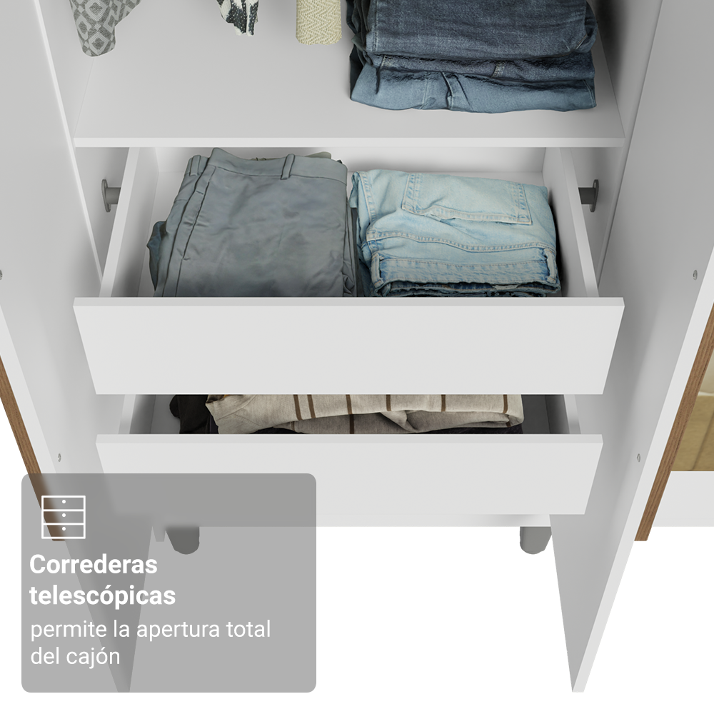 Clóset Matrimonial Venus 6 Puertas Batientes con Espejo con Patas Blanco/Blanco/Marrón