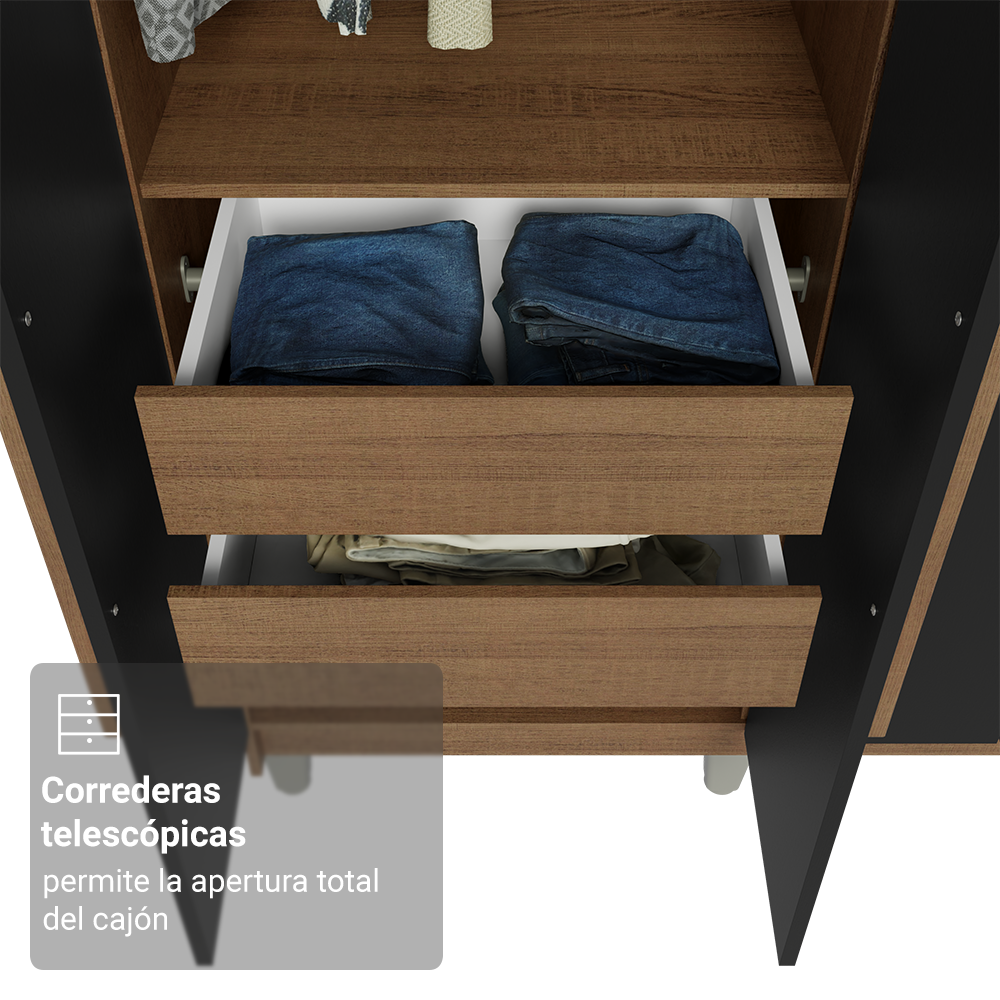 Clóset Matrimonial Venus 8 Puertas Batientes con Espejo con Patas Marrón/Negro/Marrón