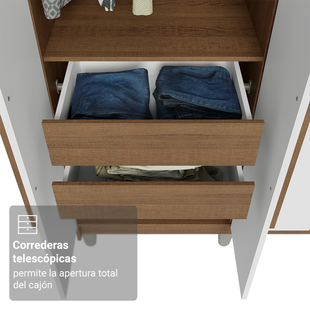 Clóset Matrimonial Venus 8 Puertas Batientes con Espejo con Patas Marrón/Blanco/Marrón