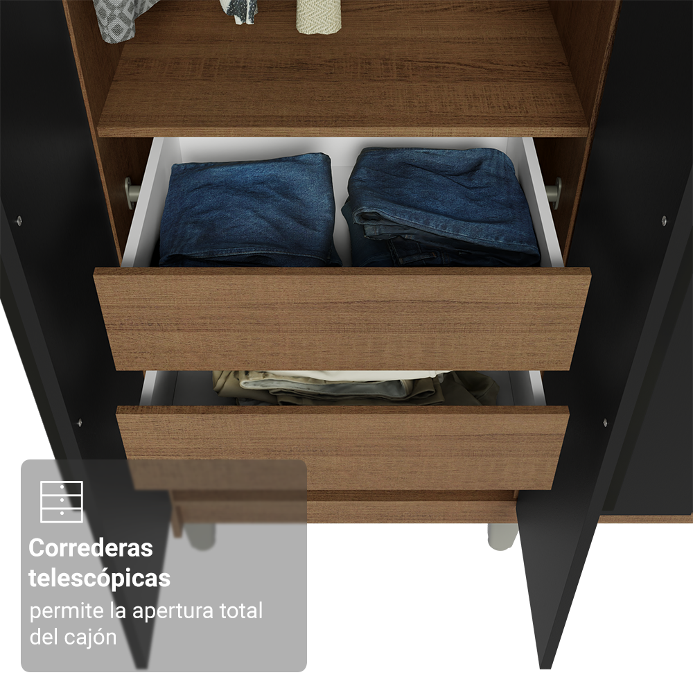 Clóset Matrimonial Venus 8 Puertas Batientes con Espejo con Patas Marrón/Negro/Negro