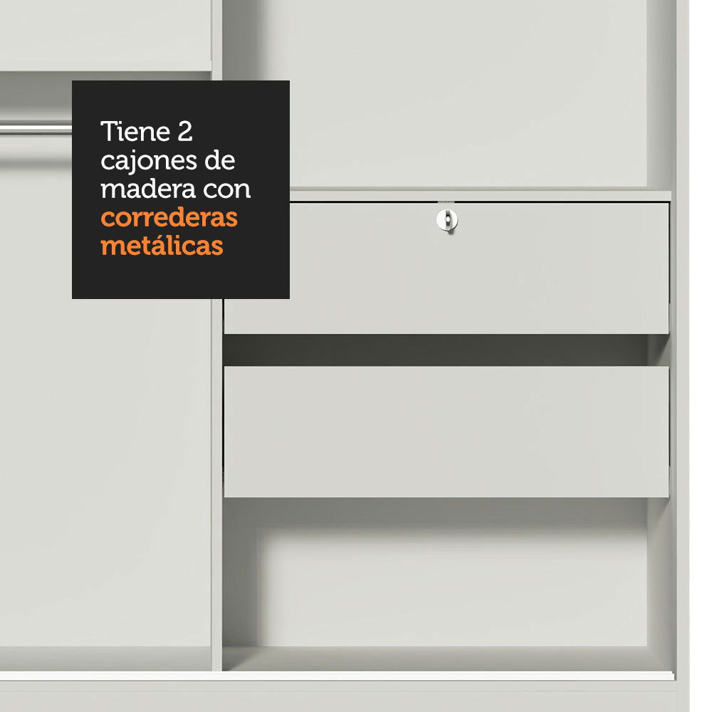 Clóset Soltero 2 Puertas Corredizas Espejo 2 Cajones Blanco Max