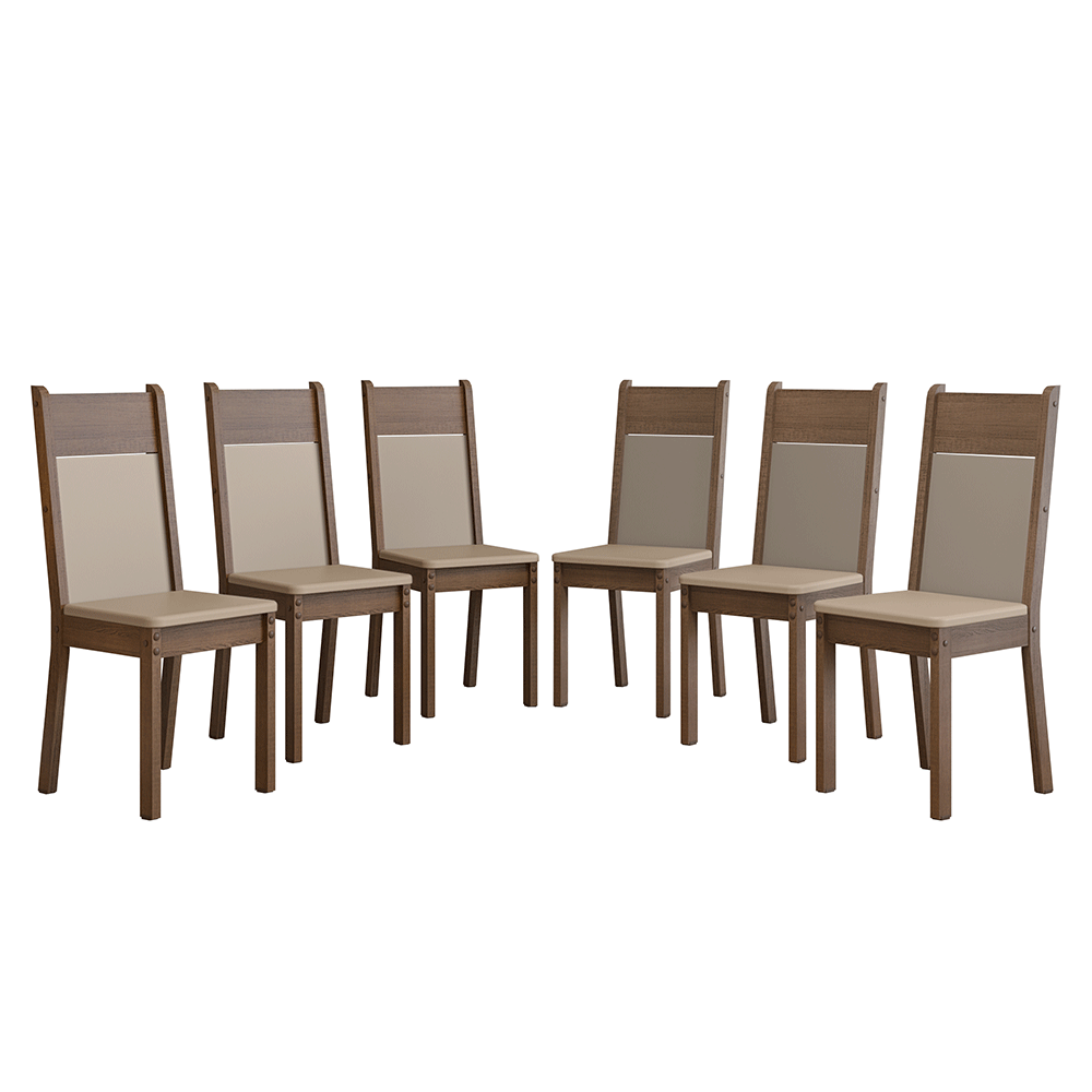 Juego de 6 Sillas 4280 Marrón/Crema/Sintético Beige
