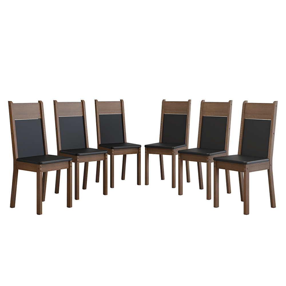 Kit 6 Sillas de Comedor Marrón/Negro 4280