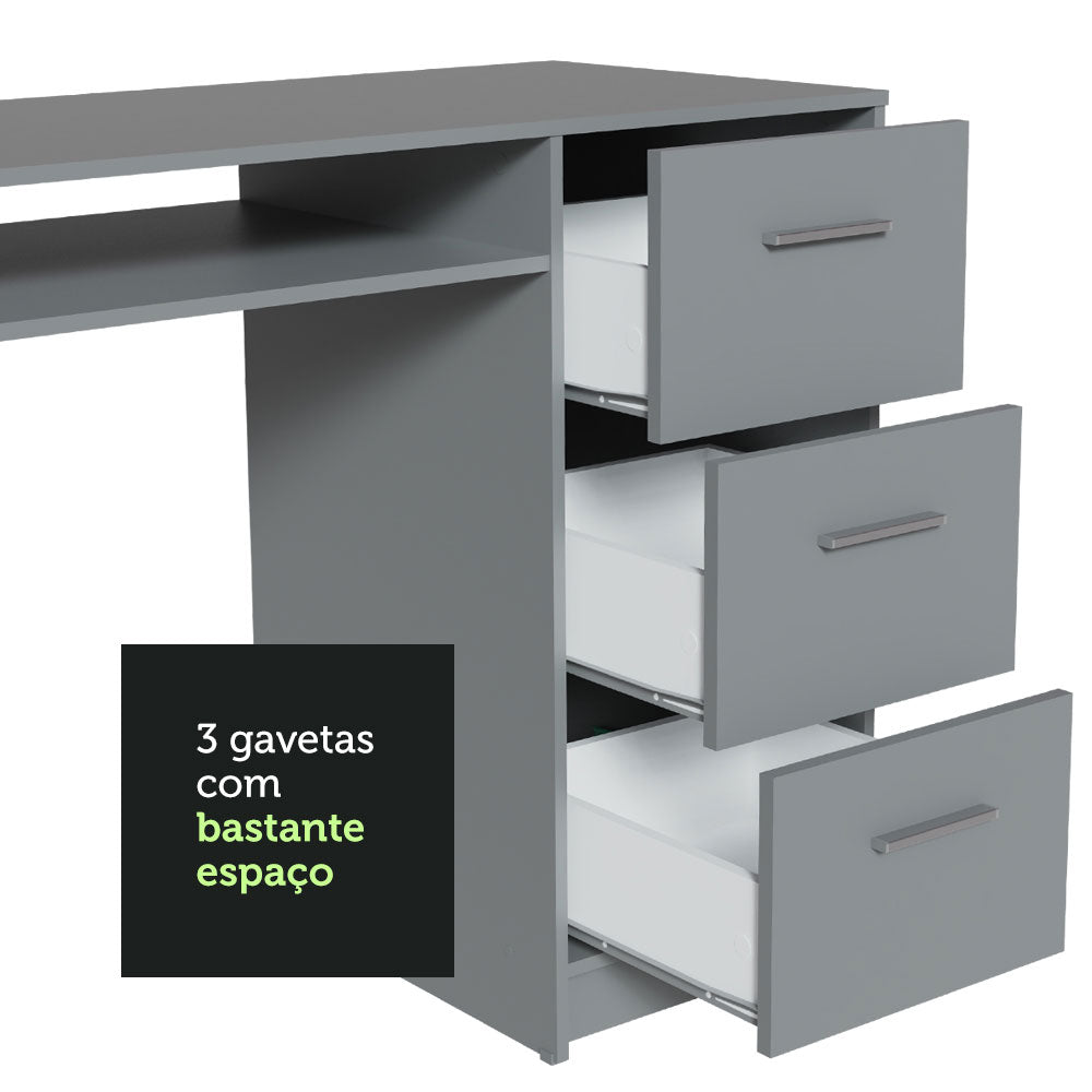 Escritorio Para Pc Madesa Alaska 3 Cajones 1 Puerta Gris