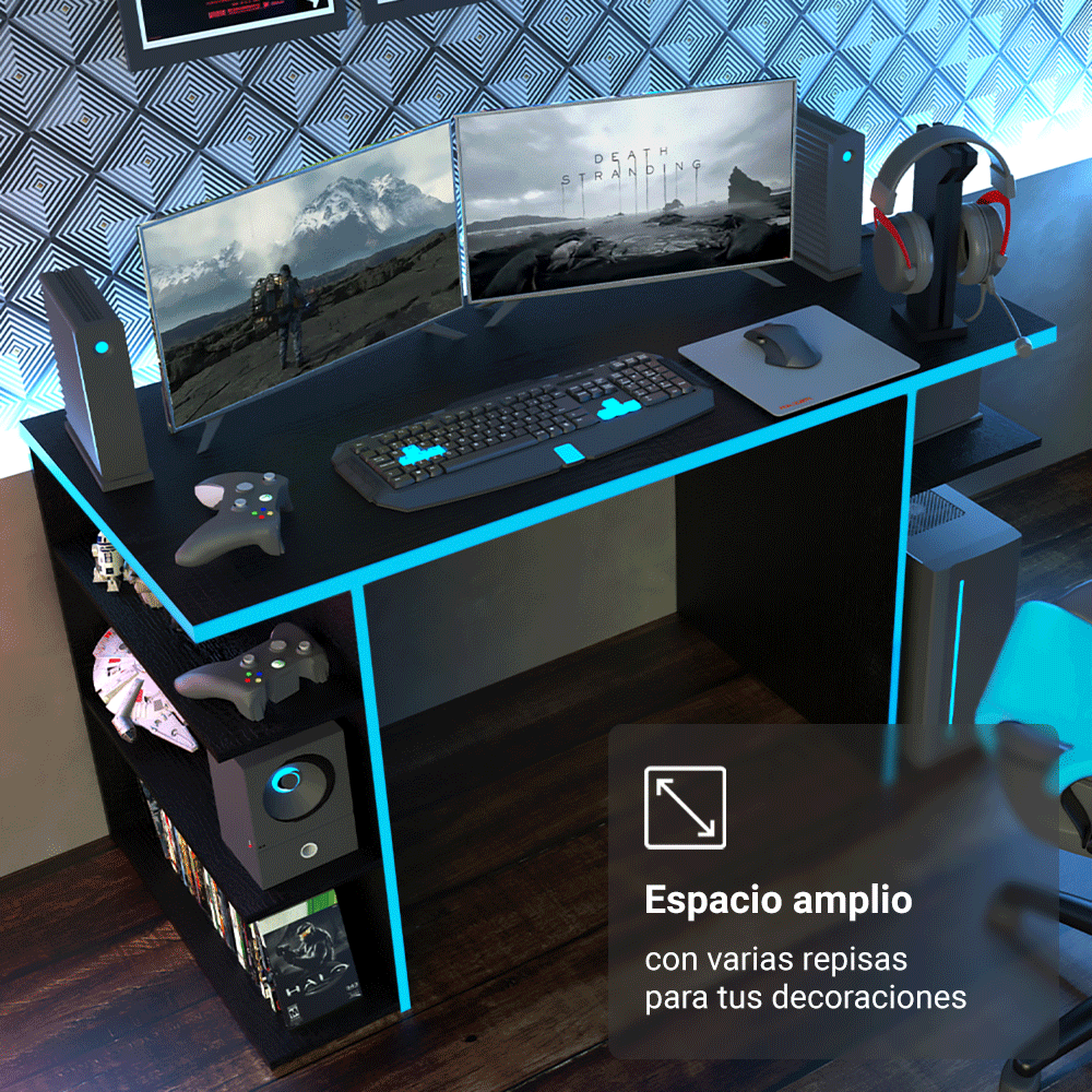 Escritorio Gamer 136 cm Negro/Azul Madesa