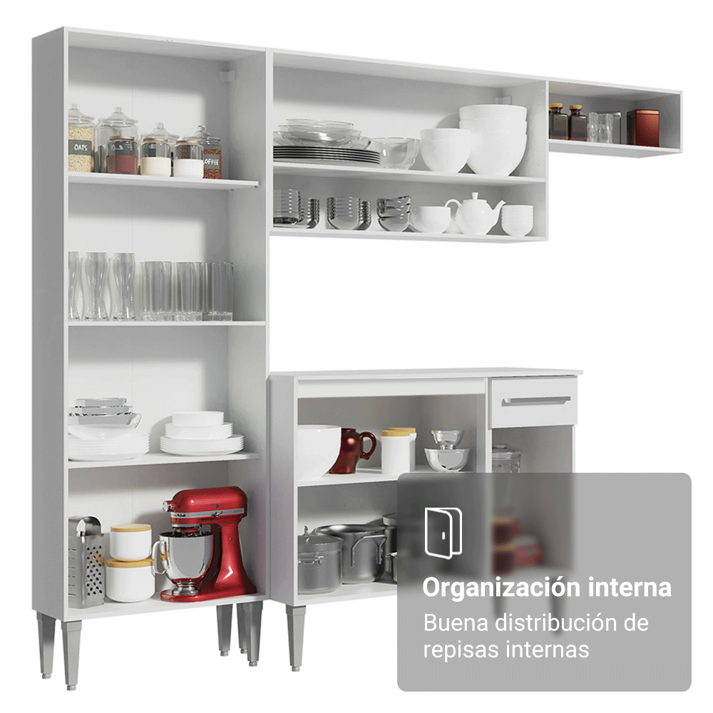 Cocina Compacta 229 cm 9 Puertas 1 Cajón Blanco Emilly Madesa 09
