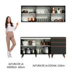 Cocina Compacta 180 x 52 cm 5 Puertas 3 Cajones Negro Reims Madesa