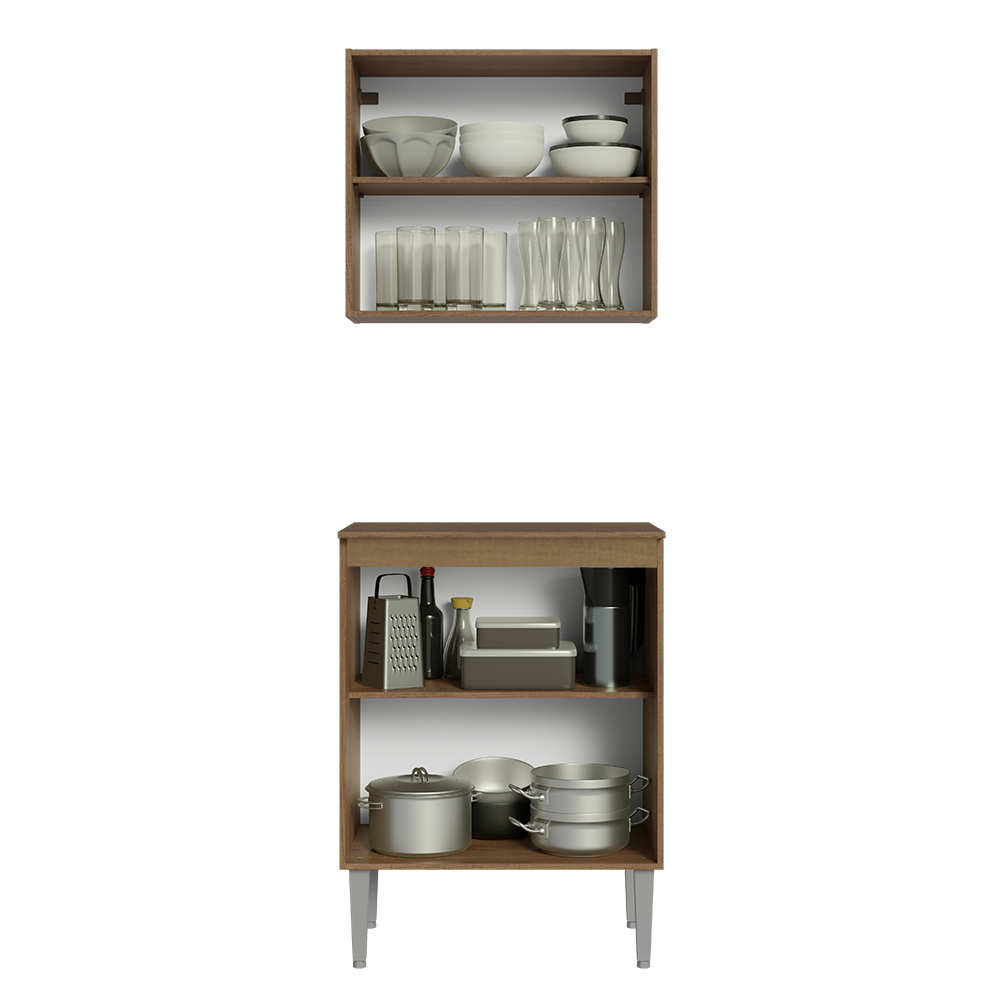 Kit con Gabinete Superior y Bajo 64cm Marrón/Negro Emilly
