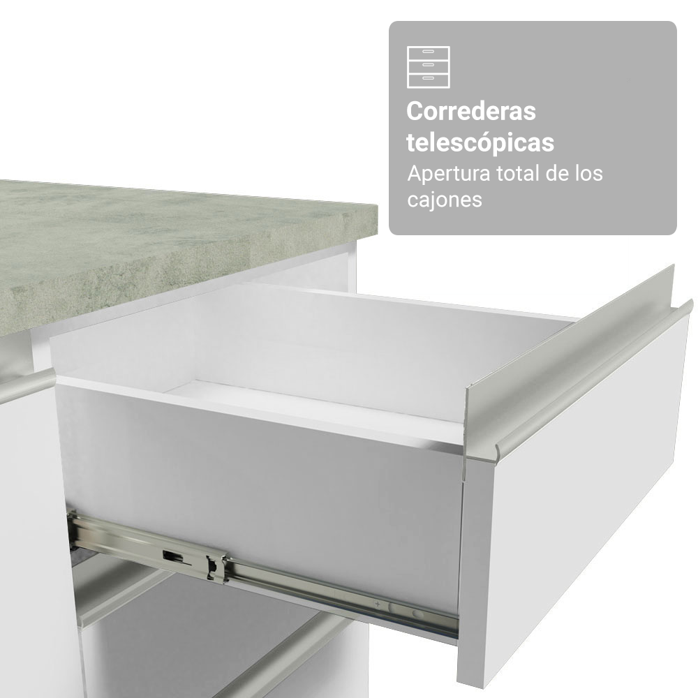 Gabinete Bajo para Fregadero con Accesorios de Cocina 120 x 60 cm 1 Puerta 2 Cajones (Con Encimera) Glamy Blanco